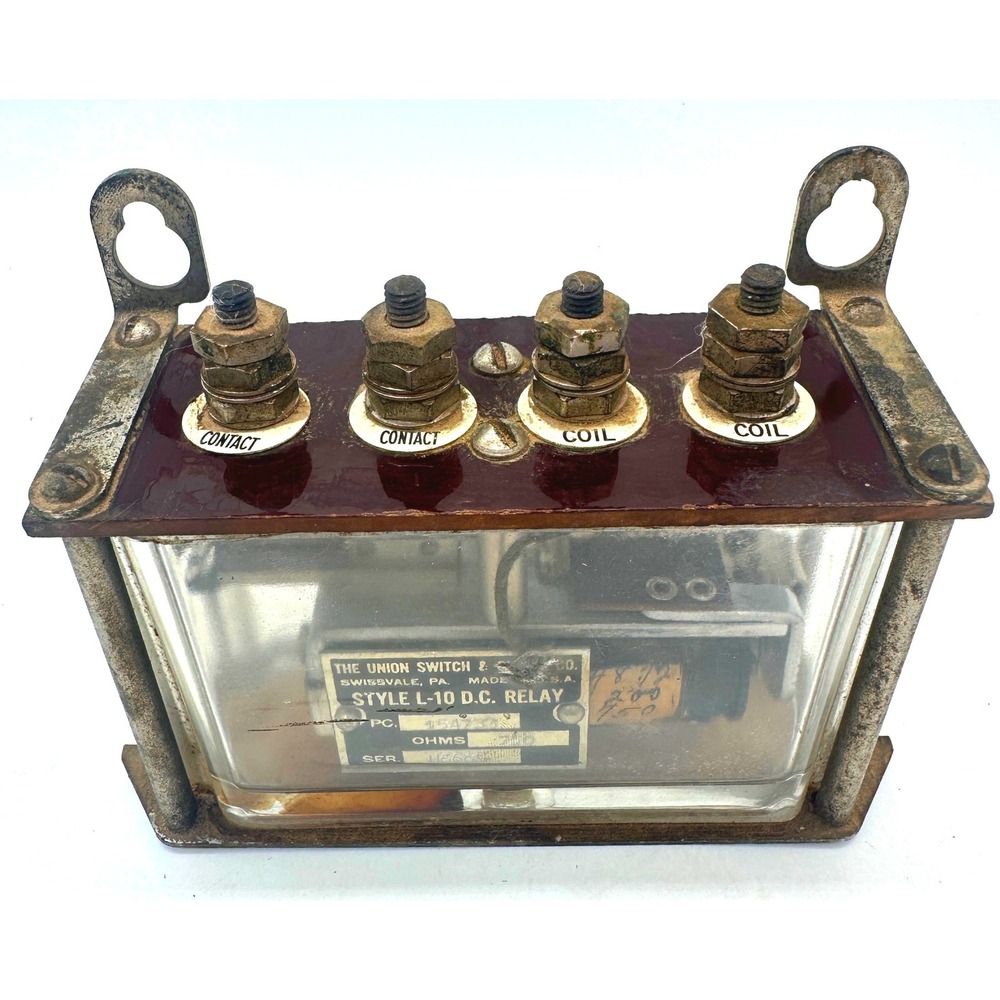 Union Switch & Signal Co Style L-10 DC Relay Vintage Railroad Industrial Glass